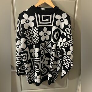 C&A Vintage Black and White Floral/ Geometric Sweater